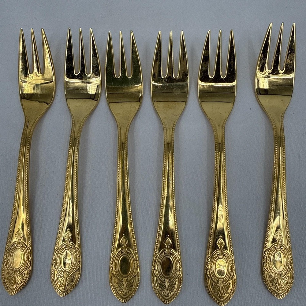 Solingen 18/10‎ 23/24K Gold Plated Hartvergoldet Crown Collection Salad Forks 6